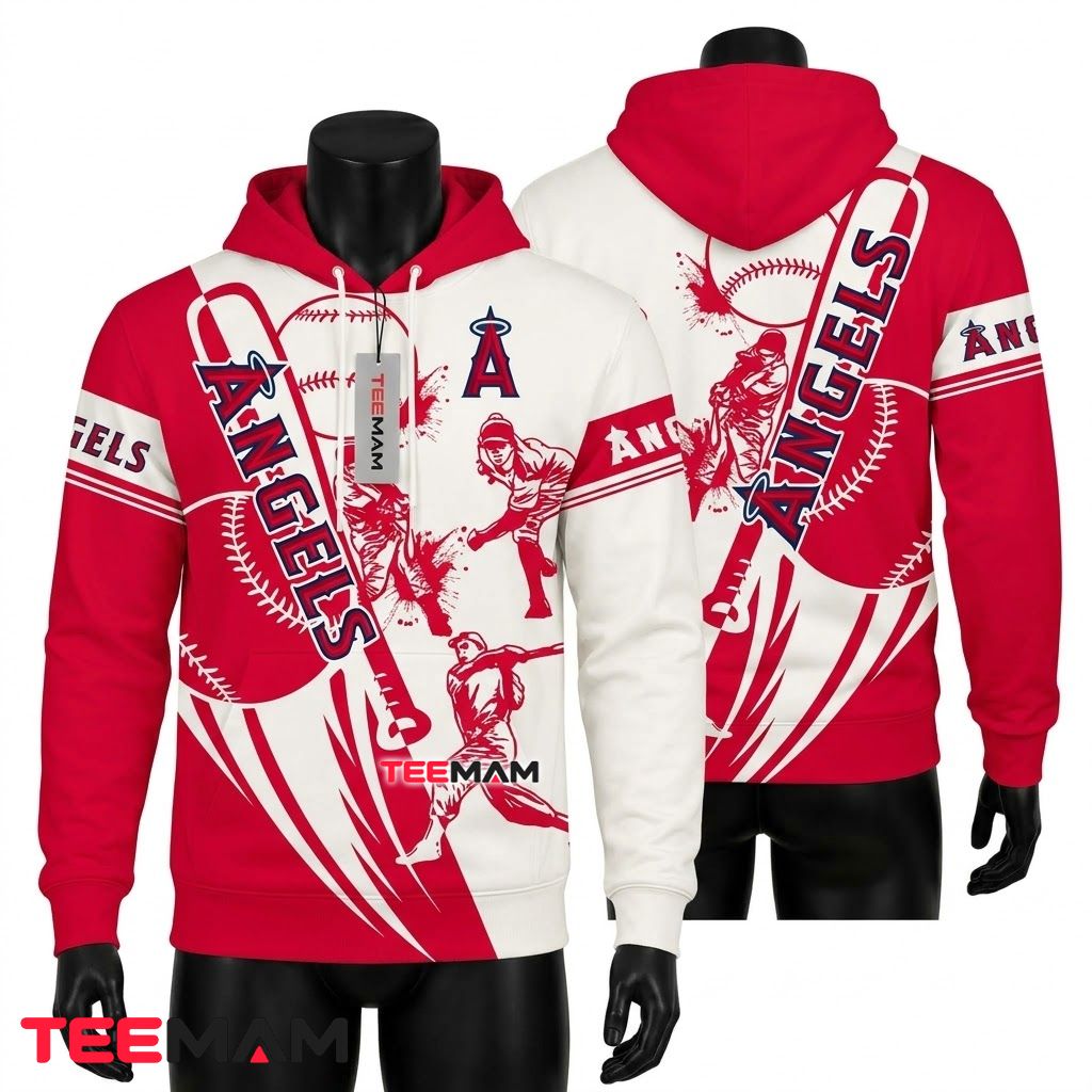 Los Angeles Angels All Over Print 3D Hoodie Player Silhouette Baseball Front