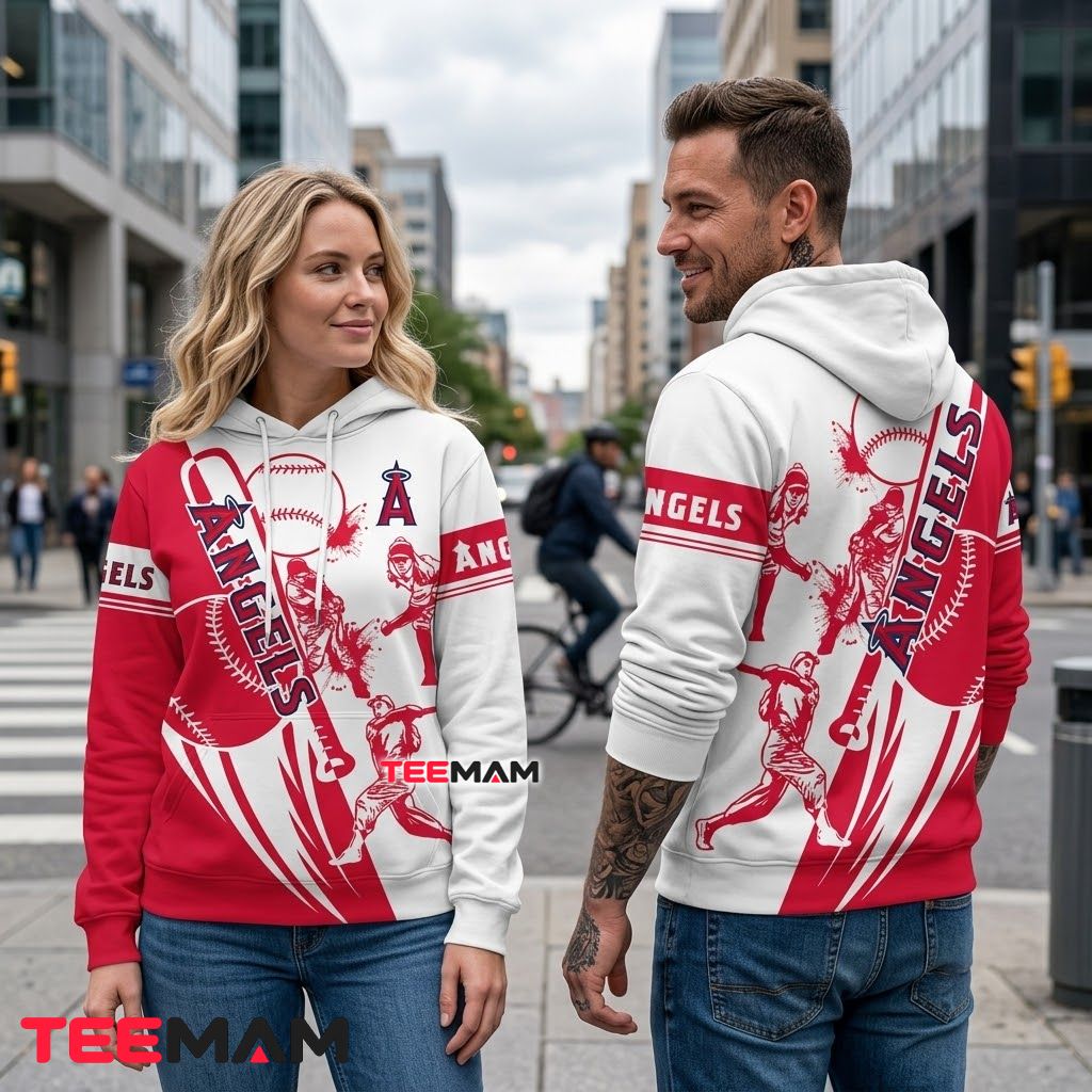 Los Angeles Angels All Over Print 3D Hoodie Player Silhouette Baseball Back Los Angeles Angels All Over Print 3D Hoodie Player Silhouette Baseball Back