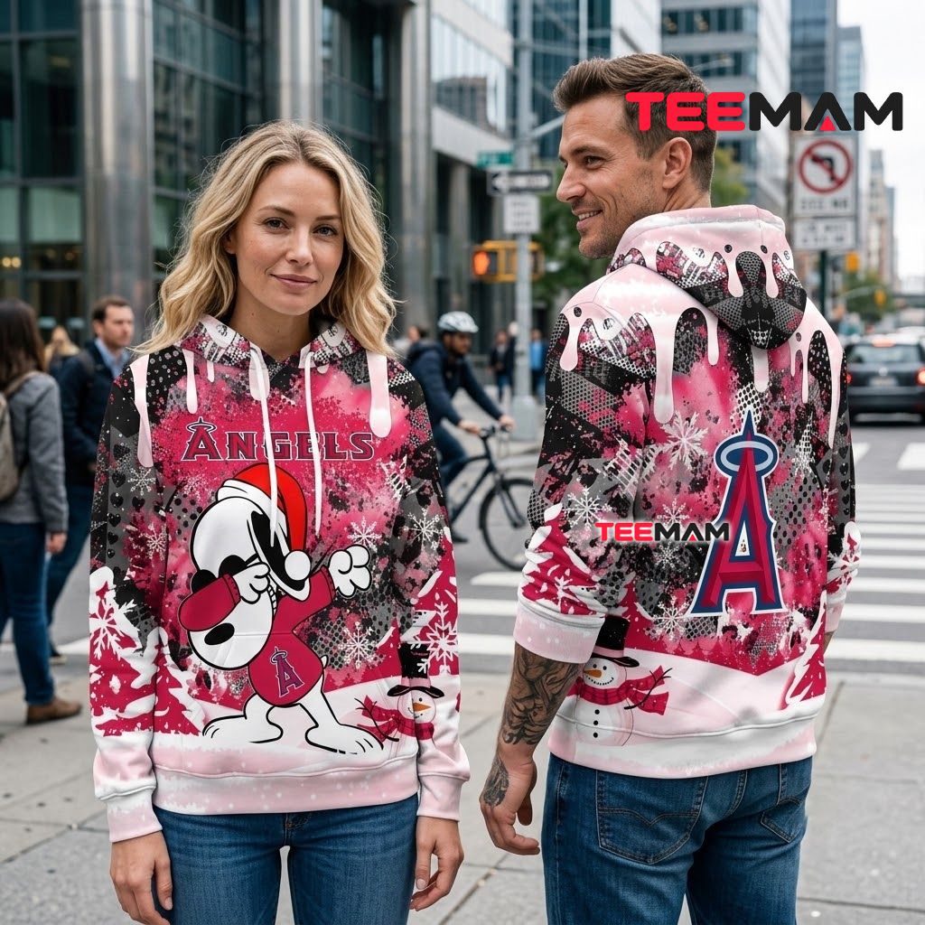 Los Angeles Angels All Over Print 3D Hoodie Snoopy Dabbing Snow Back Los Angeles Angels All Over Print 3D Hoodie Snoopy Dabbing Snow Back