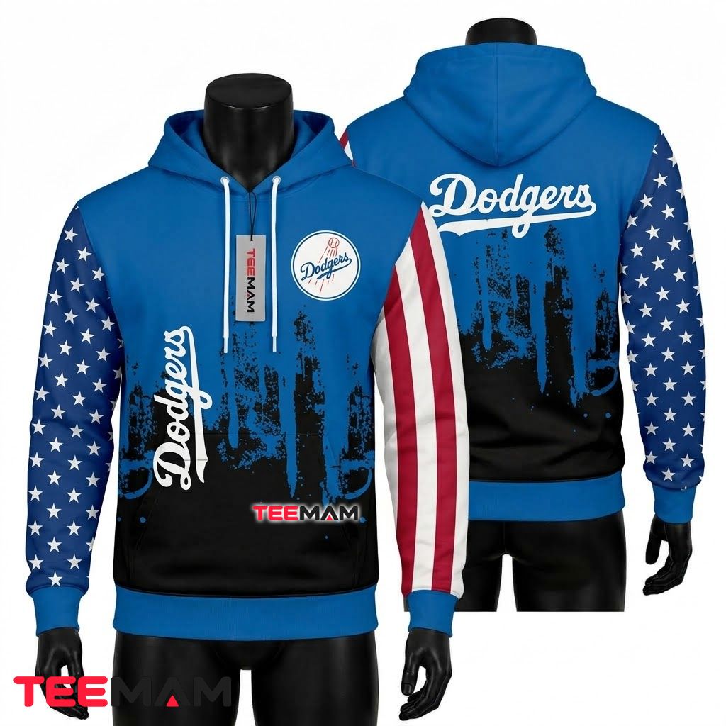 Los Angeles Dodgers 3D Hoodie American Flag Front