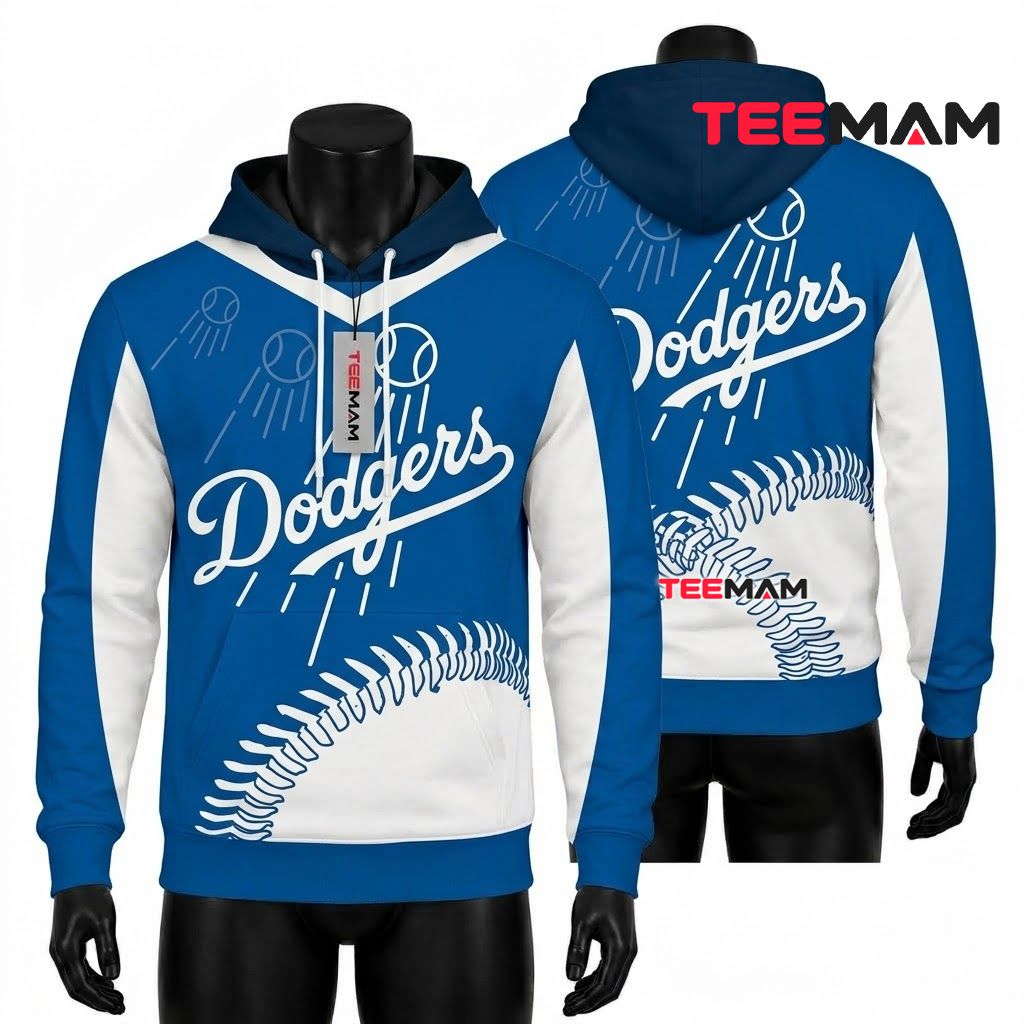 Los Angeles Dodgers 3D Hoodie Baseball Stitch Front