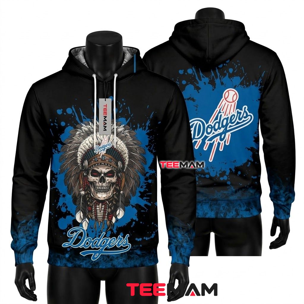 Los Angeles Dodgers 3D Hoodie Chief Skull Front