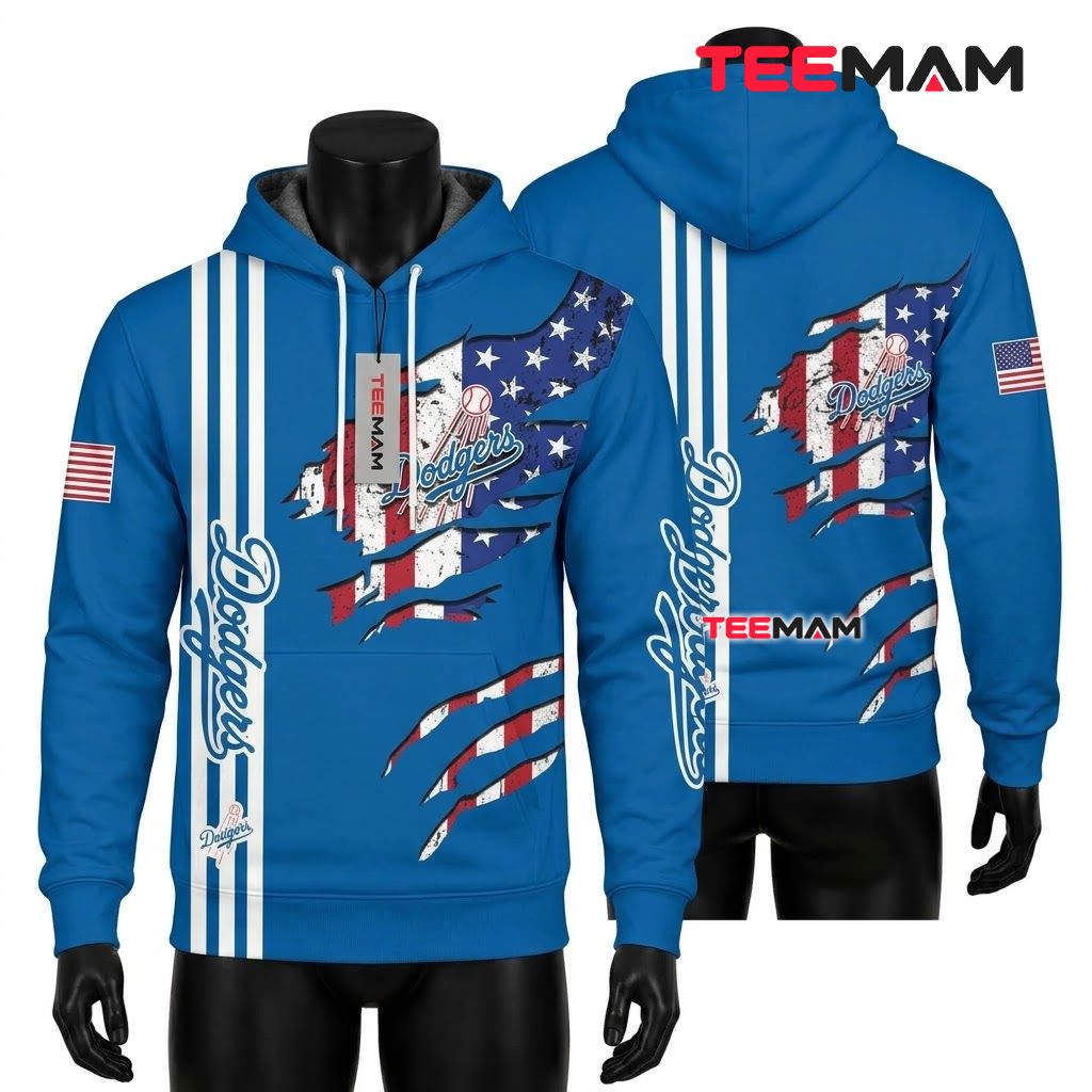 Los Angeles Dodgers 3D Hoodie Flag Stripe Front