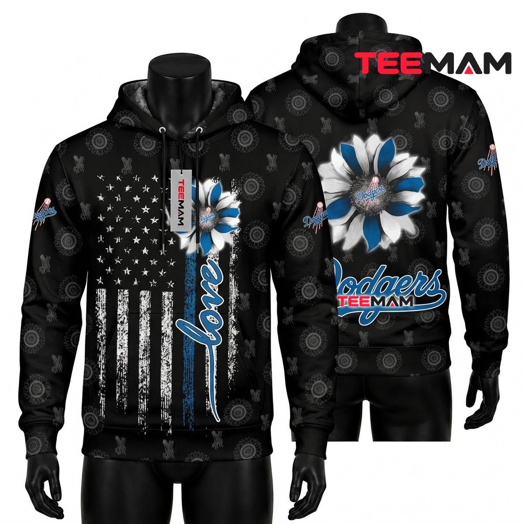 Los Angeles Dodgers 3D Hoodie Flower Love Front