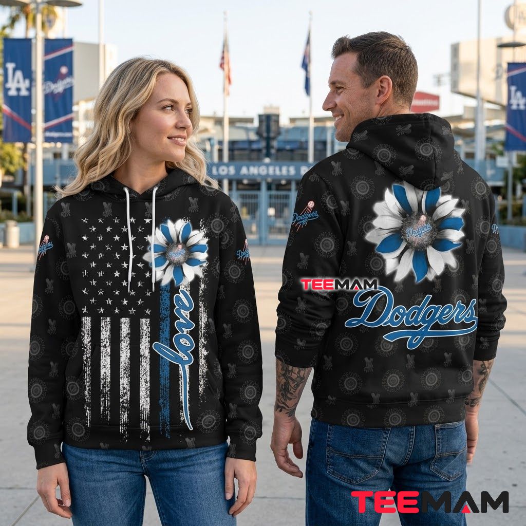 Los Angeles Dodgers 3D Hoodie Flower Love Back Los Angeles Dodgers 3D Hoodie Flower Love Back