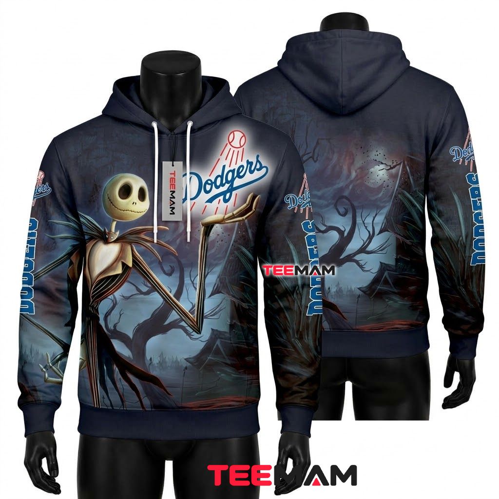 Los Angeles Dodgers 3D Hoodie Jack Skellington Front