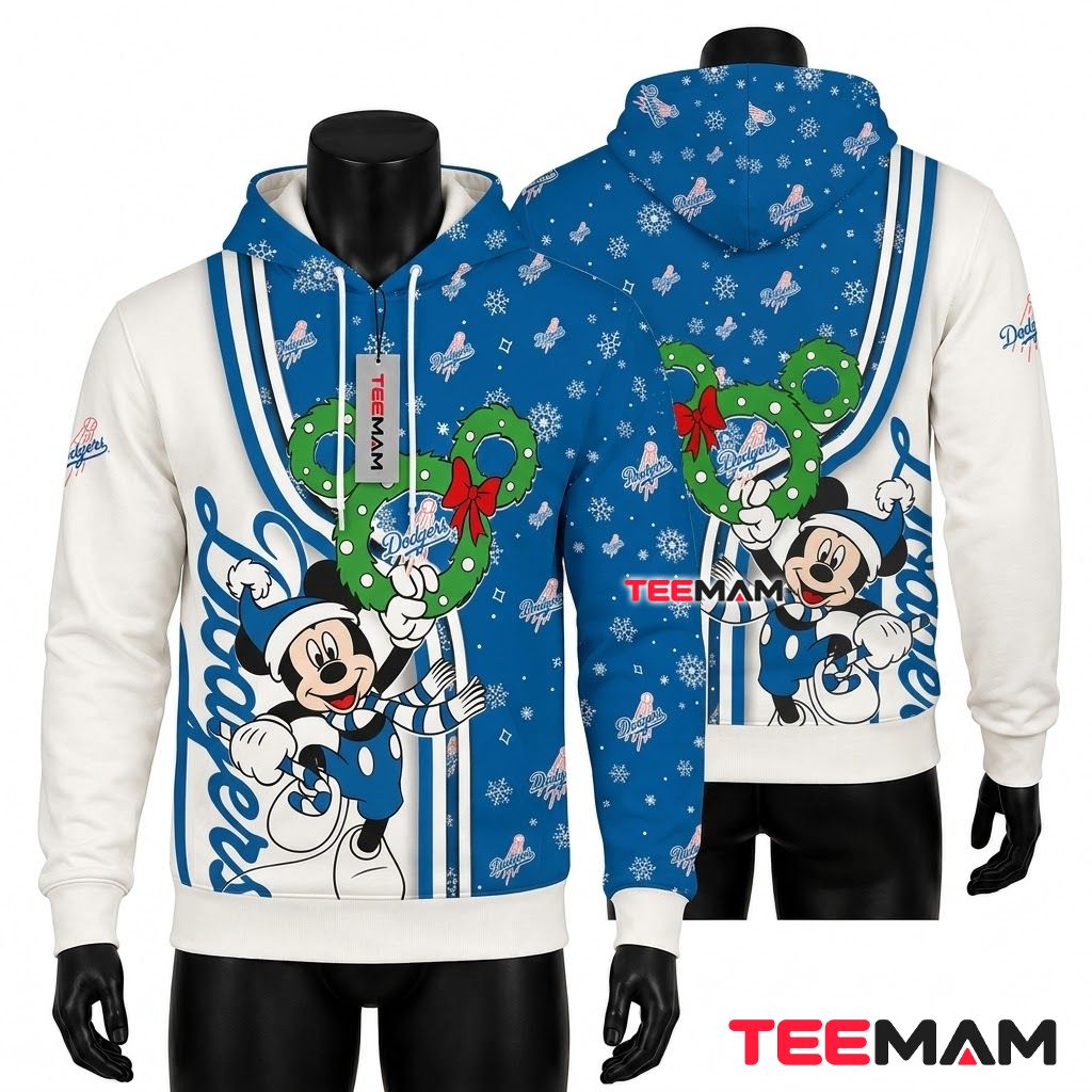 Los Angeles Dodgers 3D Hoodie Mickey Christmas Front