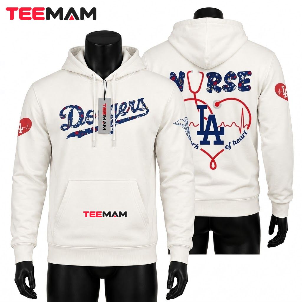 Los Angeles Dodgers 3D Hoodie Nurse Heart Front