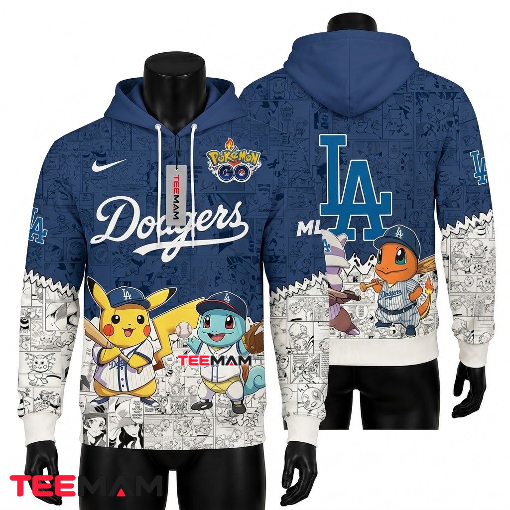 Los Angeles Dodgers 3D Hoodie Pokemon Pikachu Front