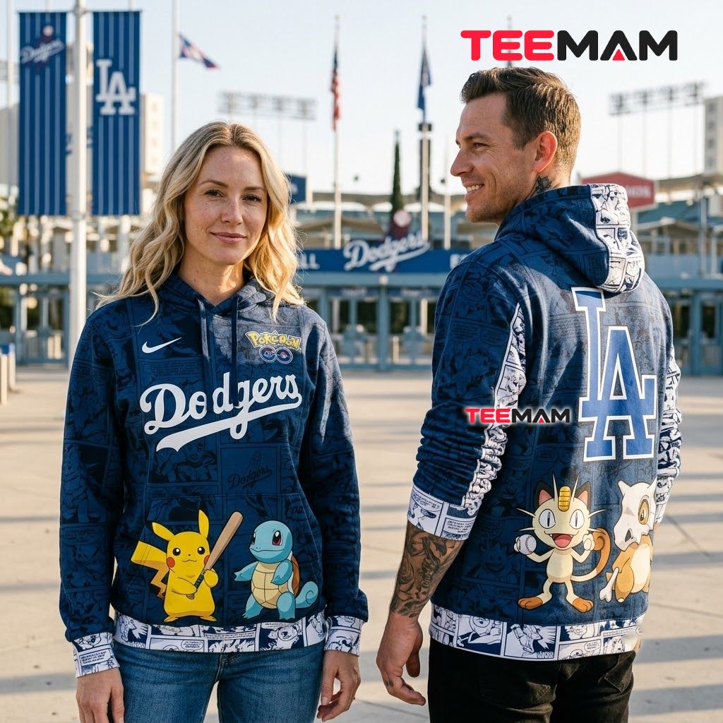 Los Angeles Dodgers 3D Hoodie Pokemon Pikachu Back Los Angeles Dodgers 3D Hoodie Pokemon Pikachu Back