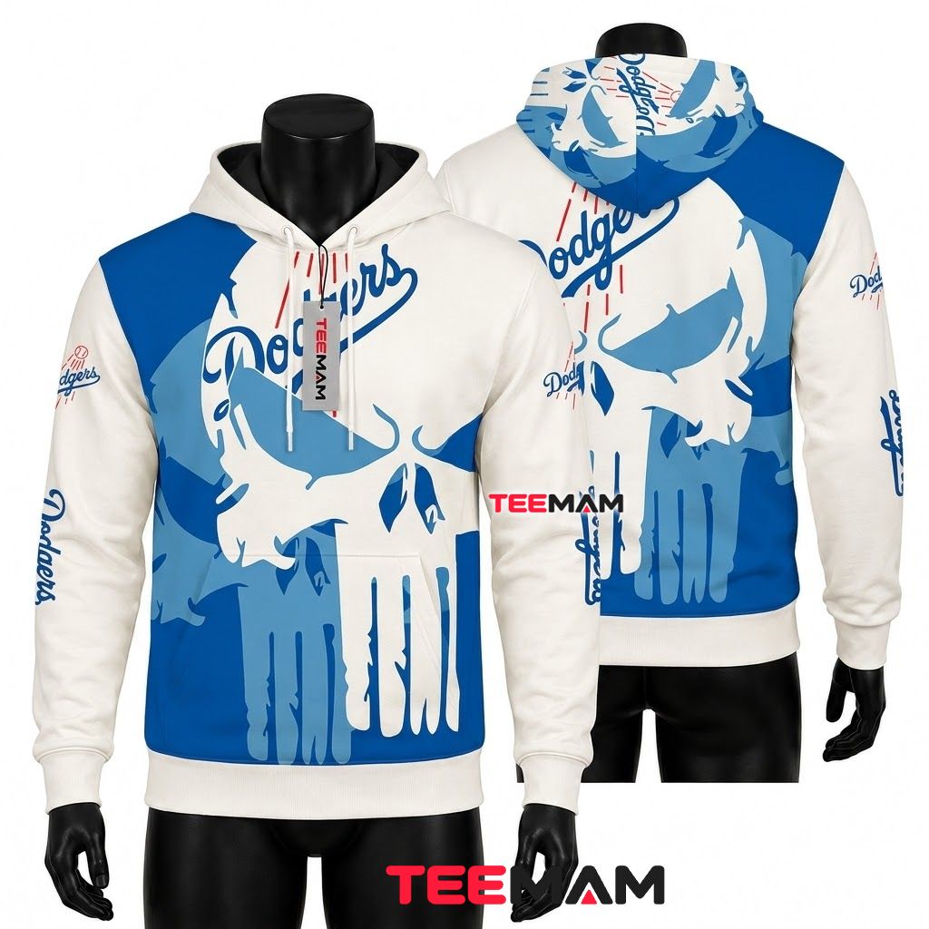 Los Angeles Dodgers 3D Hoodie Punisher Skull Front