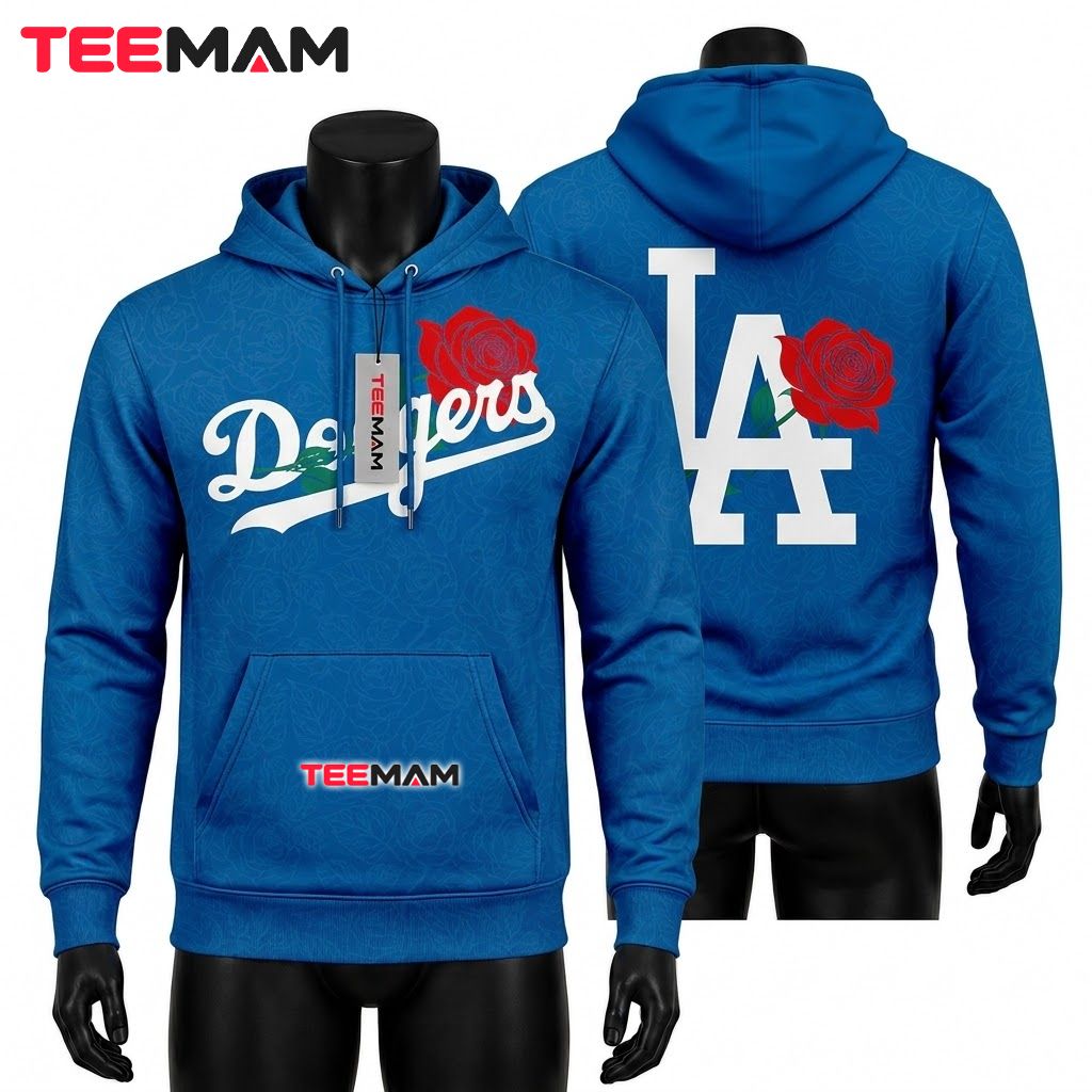 Los Angeles Dodgers 3D Hoodie Red Rose Front