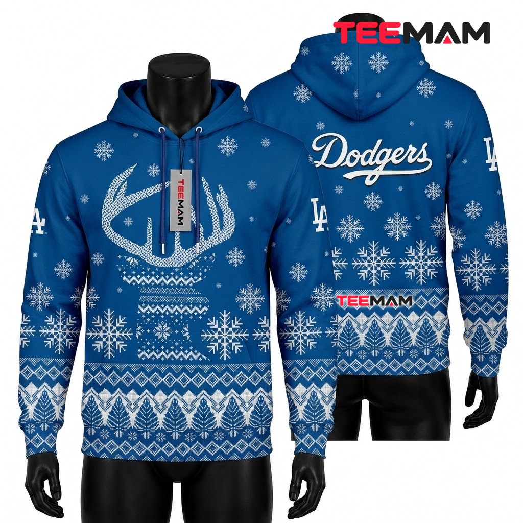 Los Angeles Dodgers 3D Hoodie Reindeer Christmas Front