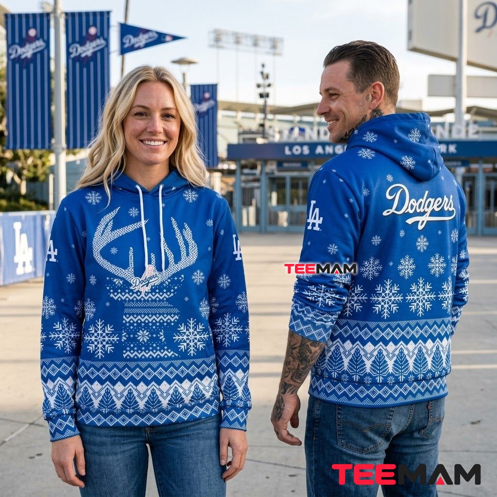 Los Angeles Dodgers 3D Hoodie Reindeer Christmas Back Los Angeles Dodgers 3D Hoodie Reindeer Christmas Back