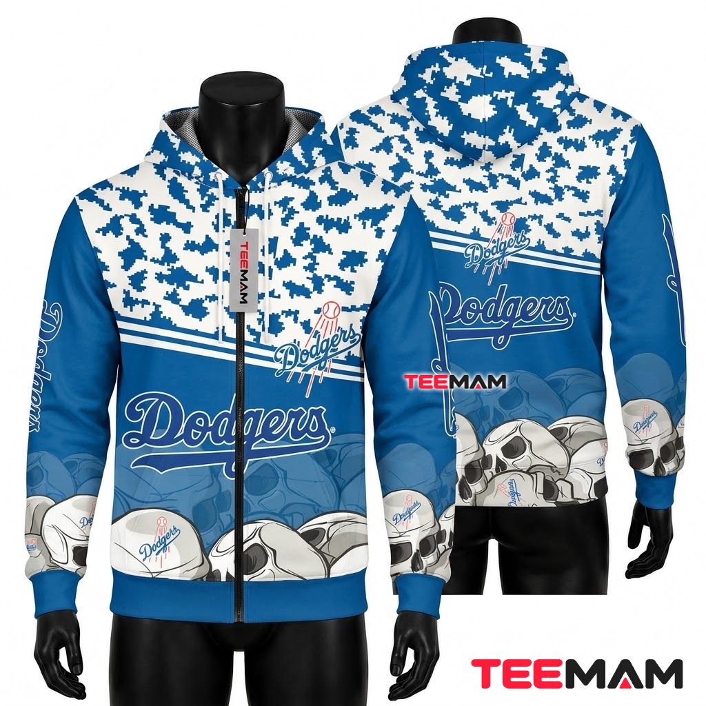 Los Angeles Dodgers 3D Hoodie Skull Camo Front