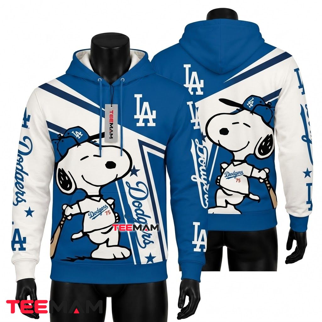 Los Angeles Dodgers 3D Hoodie Snoopy Baseball Front