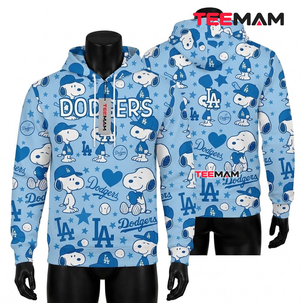 Los Angeles Dodgers 3D Hoodie Snoopy Pattern Front
