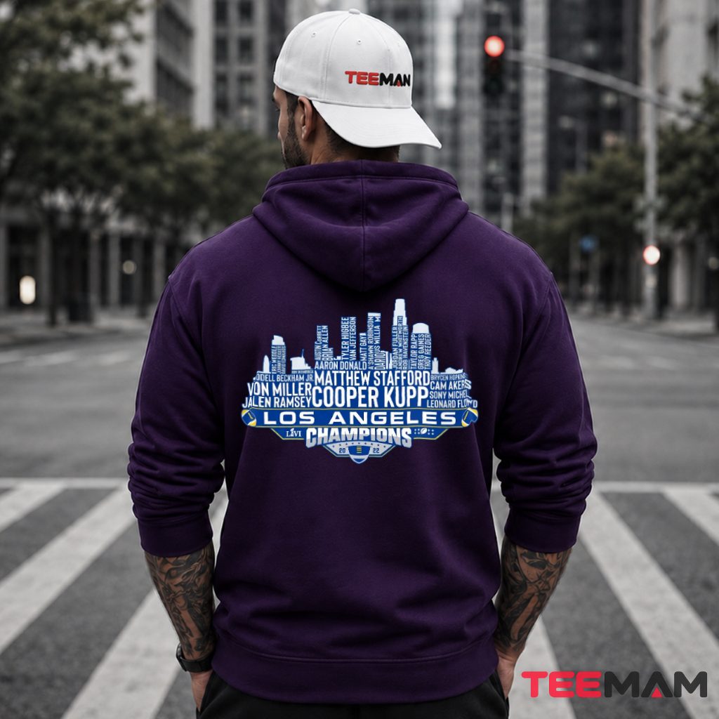 Los Angeles Rams Champions Roster Skyline Hoodie Los Angeles Rams Champions Roster Skyline Hoodie