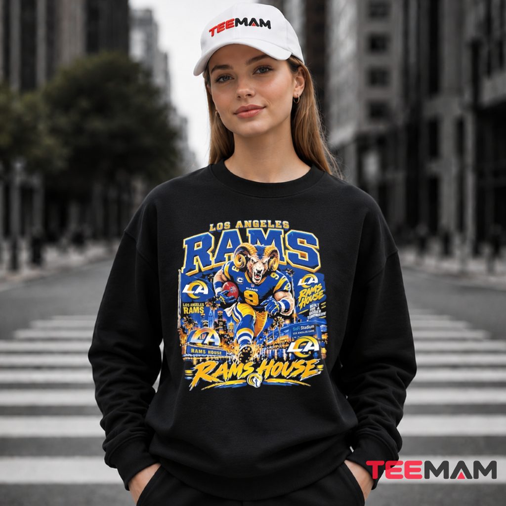 Los Angeles Rams Mascot City Skyline Night Long Sleeve Los Angeles Rams Mascot City Skyline Night Long Sleeve