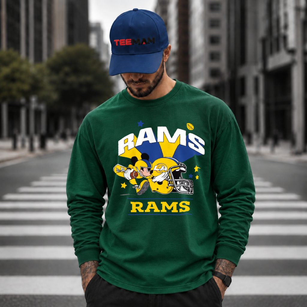 Los Angeles Rams Mickey Mouse Helmet Diving Long Sleeve Los Angeles Rams Mickey Mouse Helmet Diving Long Sleeve