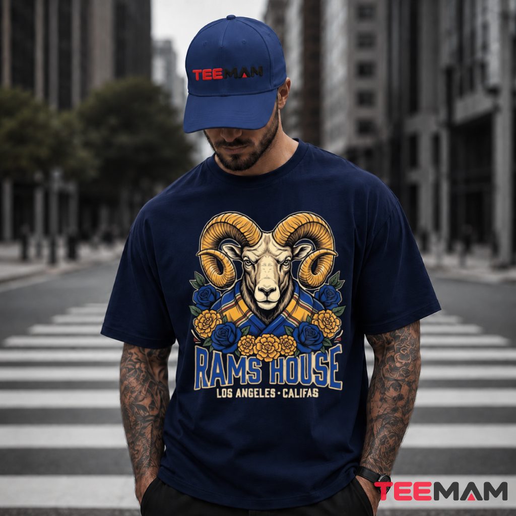 Los Angeles Rams Ram Head Floral Wreath T-Shirt