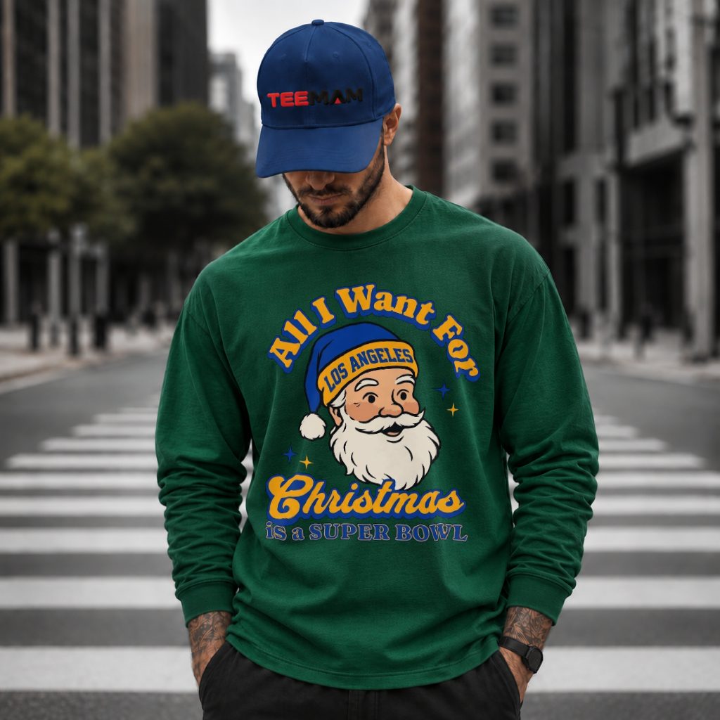 Los Angeles Rams Santa Christmas Super Bowl Wish Long Sleeve Los Angeles Rams Santa Christmas Super Bowl Wish Long Sleeve