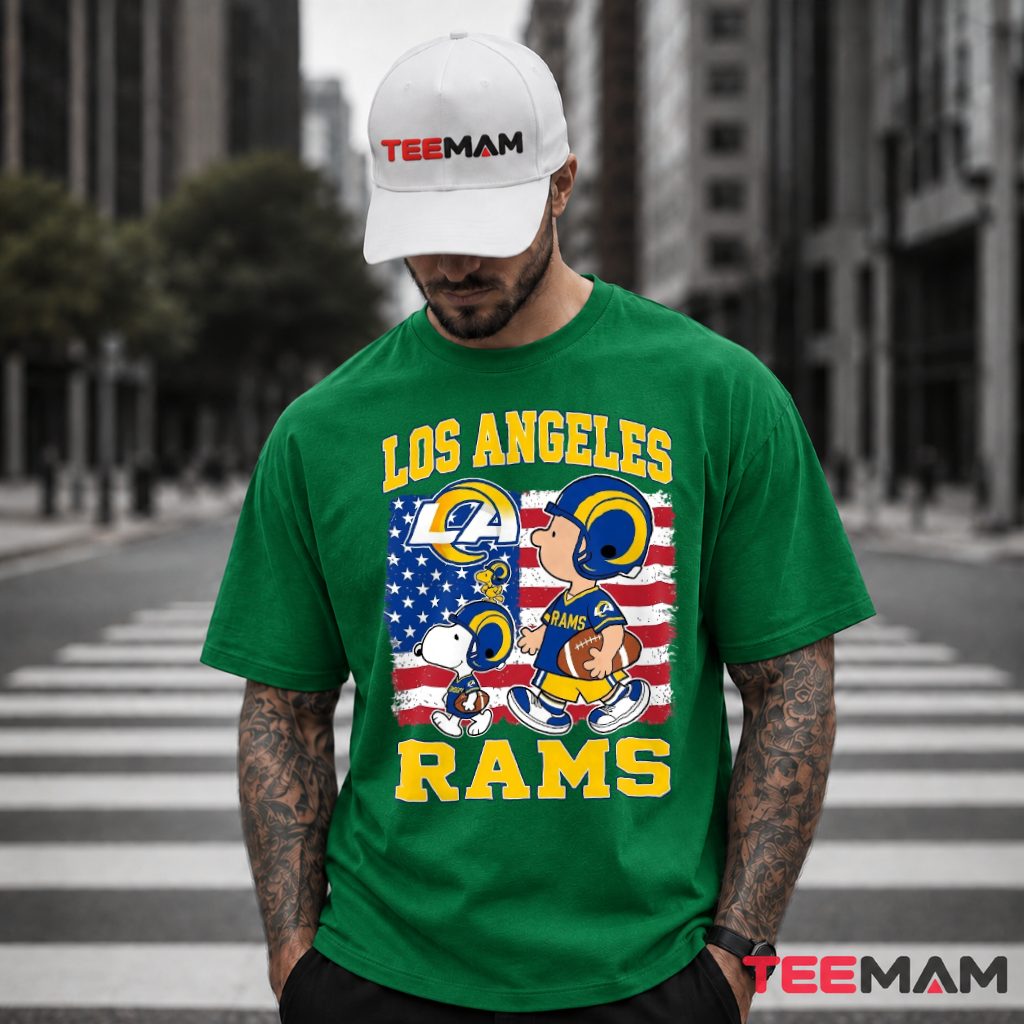 Los Angeles Rams Snoopy Charlie Brown American Flag T-Shirt