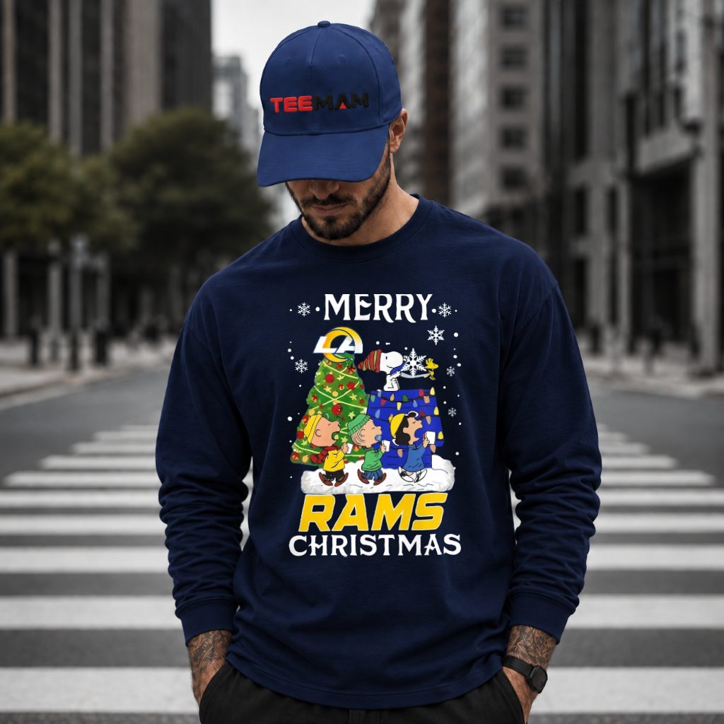 Los Angeles Rams Snoopy Charlie Brown Christmas Tree Long Sleeve Los Angeles Rams Snoopy Charlie Brown Christmas Tree Long Sleeve