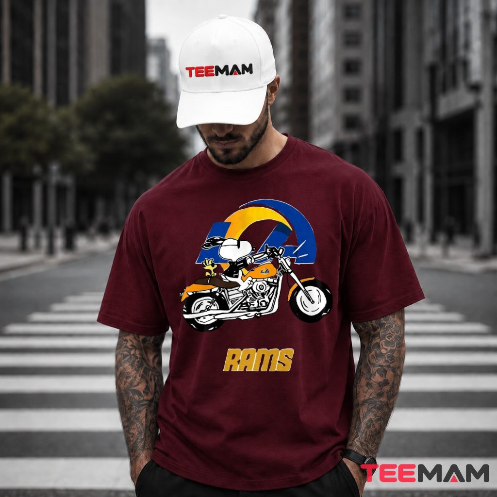 Los Angeles Rams Snoopy Motorcycle Riding T-Shirt