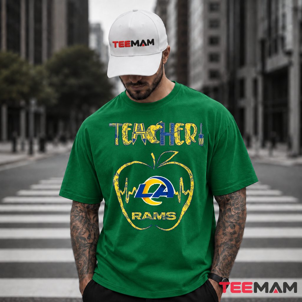 Los Angeles Rams Teacher Apple Heartbeat T-Shirt