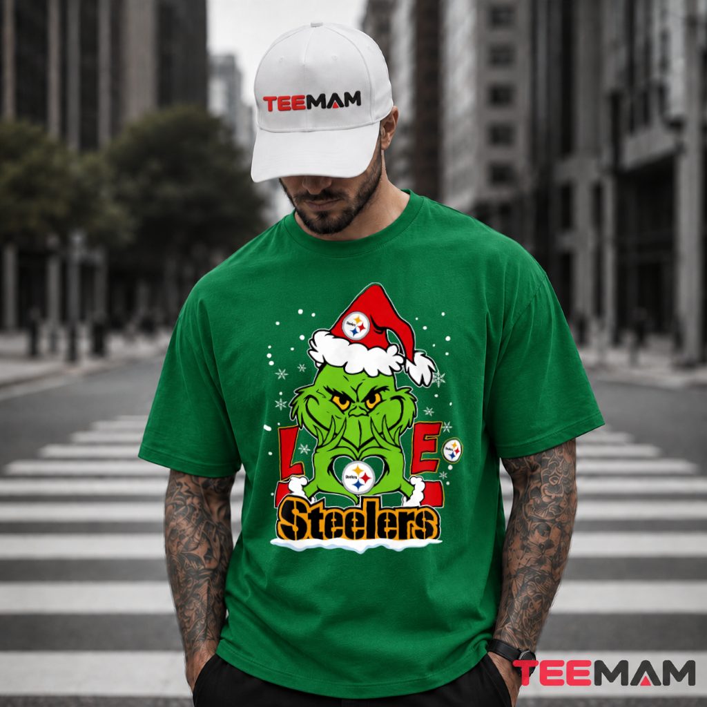 Love Steelers Grinch Christmas Heart T-Shirt