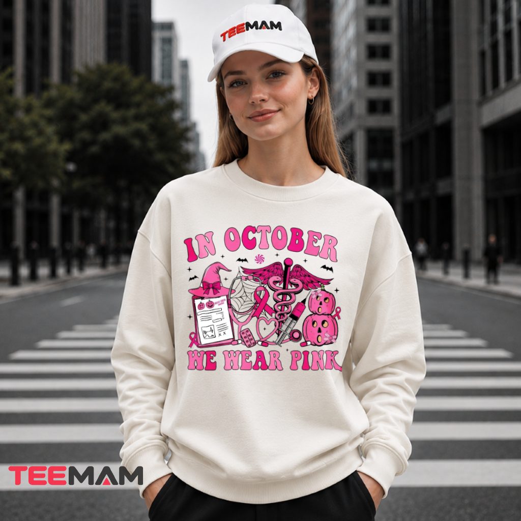 Medical Nurse Pumpkin In October We Wear Pink Long Sleeve Medical Nurse Pumpkin In October We Wear Pink Long Sleeve