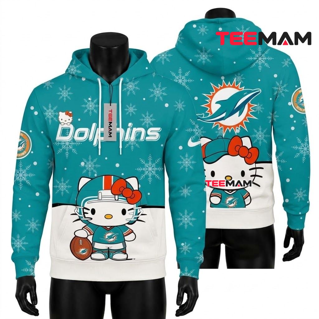Miami Dolphins 3D Hoodie Hello Kitty Snowflake Front