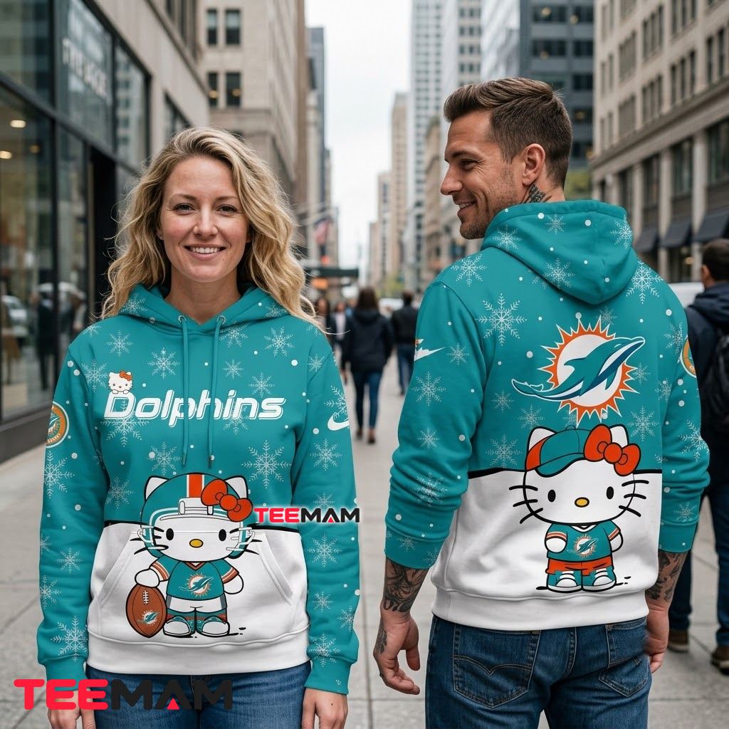 Miami Dolphins 3D Hoodie Hello Kitty Snowflake Back Miami Dolphins 3D Hoodie Hello Kitty Snowflake Back