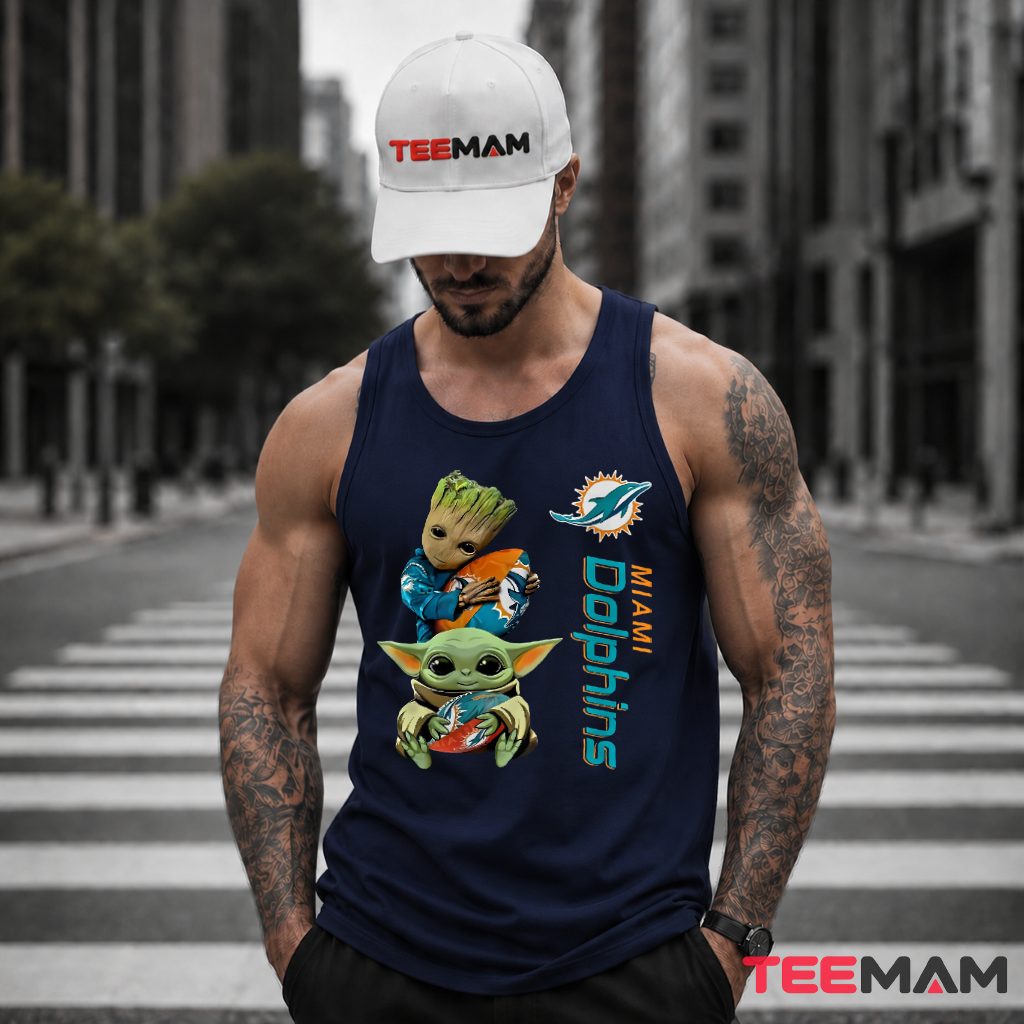 Miami Dolphins Baby Groot Yoda Football Tank Top Miami Dolphins Baby Groot Yoda Football Tank Top