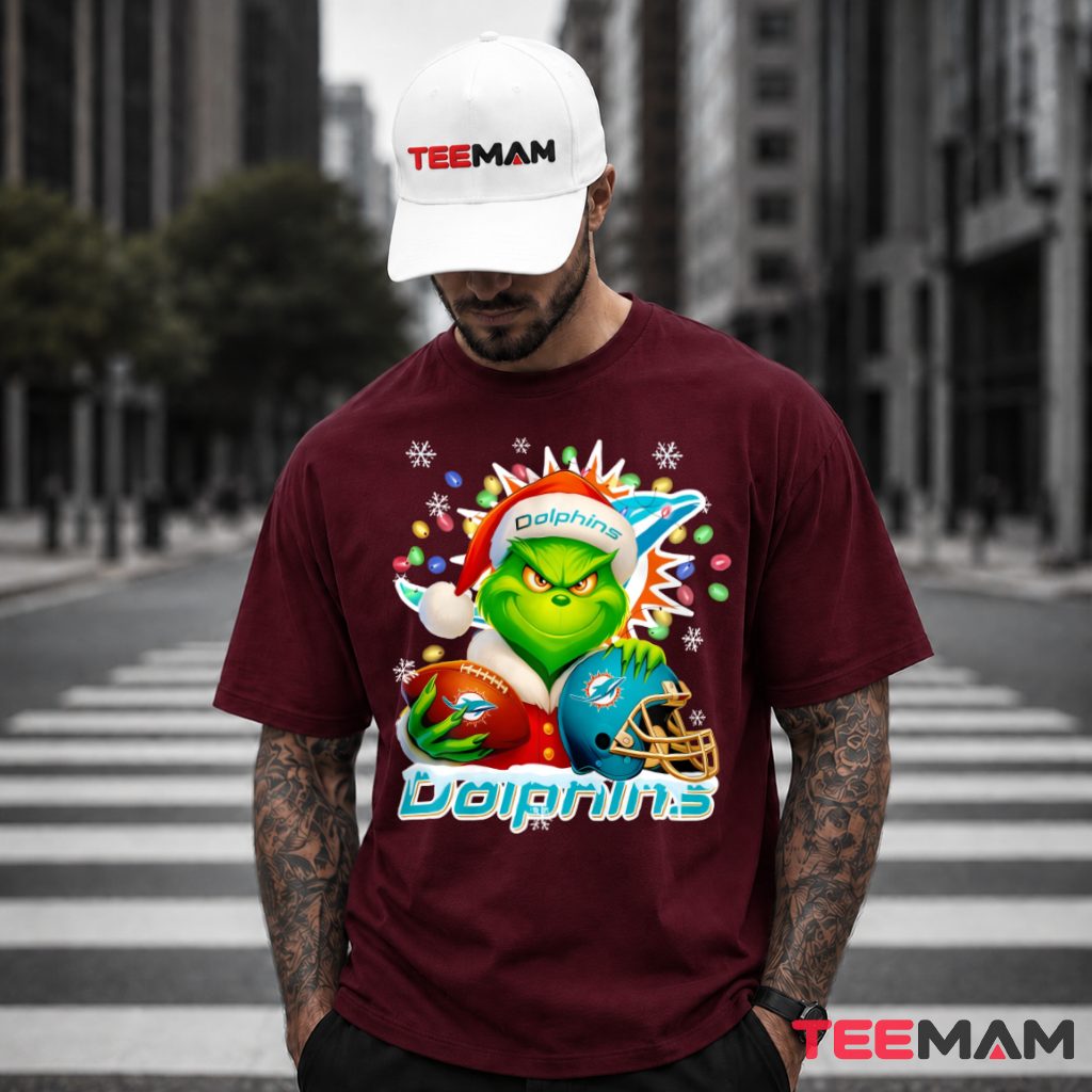 Miami Dolphins Grinch Christmas Lights T-Shirt