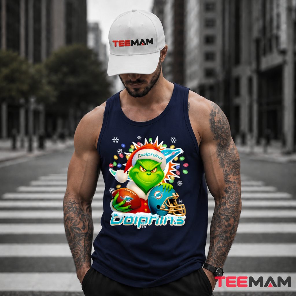Miami Dolphins Grinch Christmas Lights Tank Top Miami Dolphins Grinch Christmas Lights Tank Top