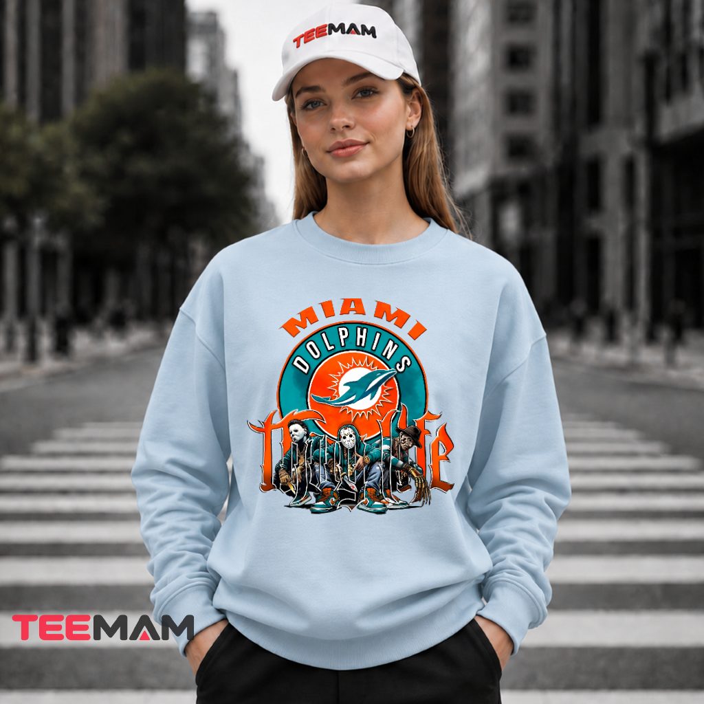 Miami Dolphins Horror Icons True Fan Long Sleeve Miami Dolphins Horror Icons True Fan Long Sleeve