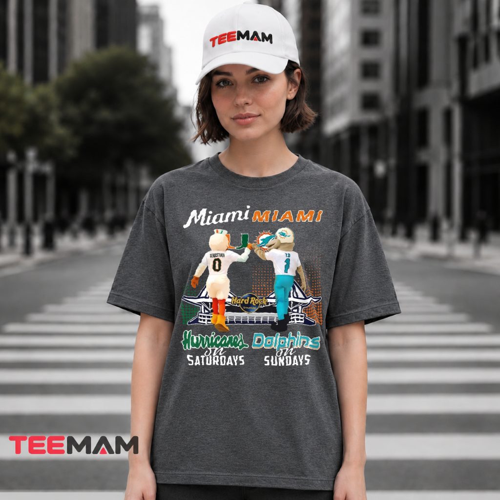 Miami Dolphins Hurricanes Mascot Saturdays Sundays T-Shirt