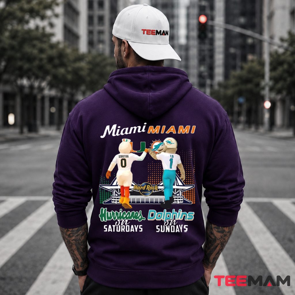 Miami Dolphins Hurricanes Mascot Saturdays Sundays Hoodie Miami Dolphins Hurricanes Mascot Saturdays Sundays Hoodie