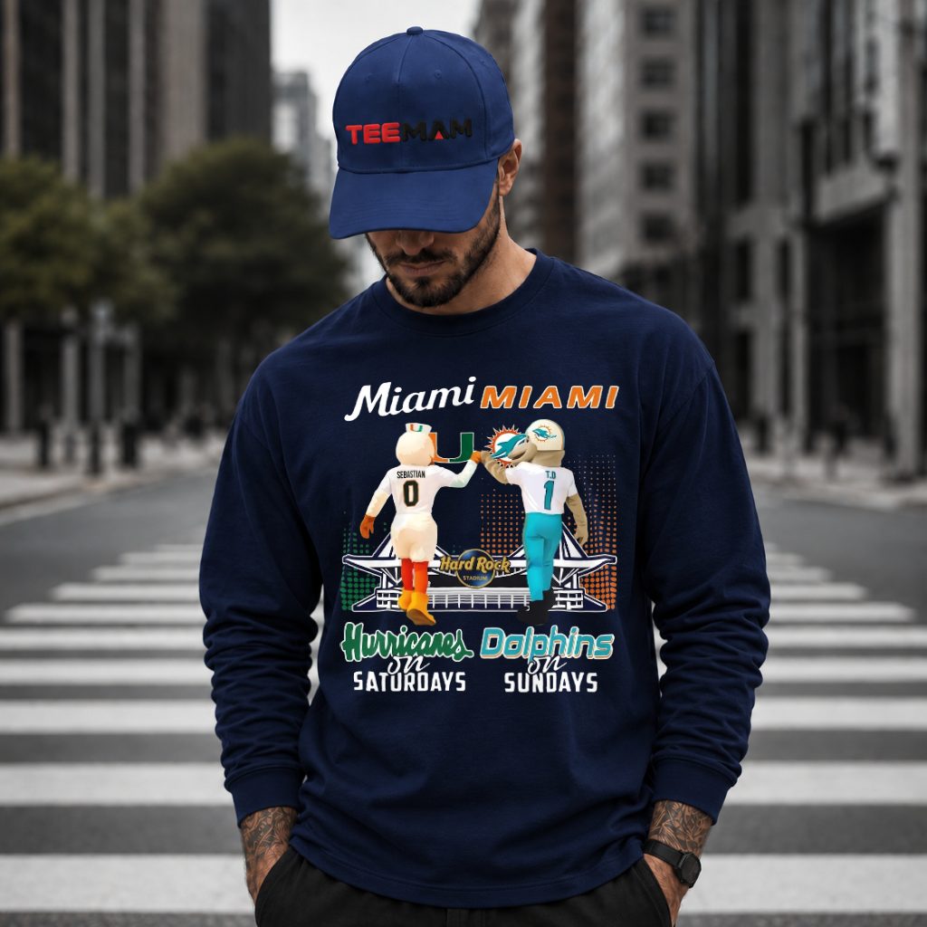 Miami Dolphins Hurricanes Mascot Saturdays Sundays Long Sleeve Miami Dolphins Hurricanes Mascot Saturdays Sundays Long Sleeve