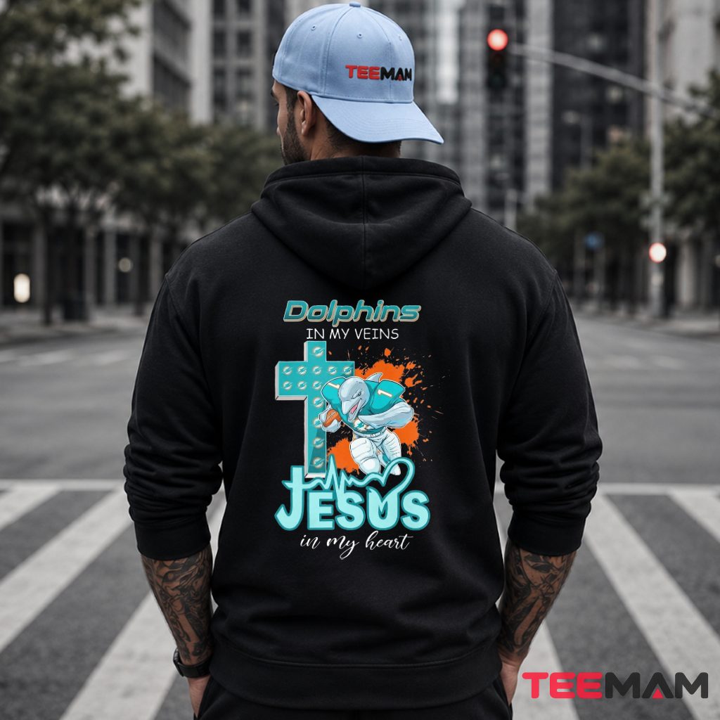 Miami Dolphins In My Veins Jesus Hoodie Miami Dolphins In My Veins Jesus Hoodie