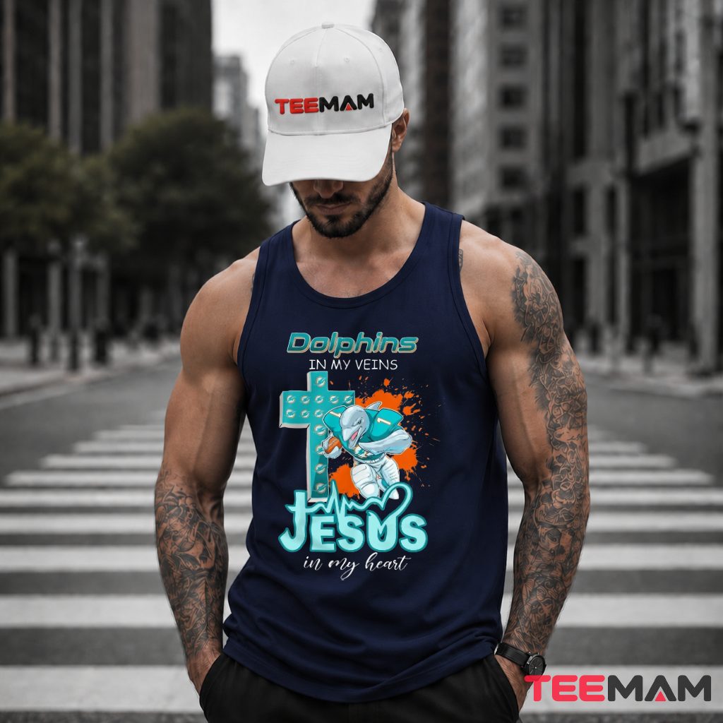 Miami Dolphins In My Veins Jesus Tank Top Miami Dolphins In My Veins Jesus Tank Top