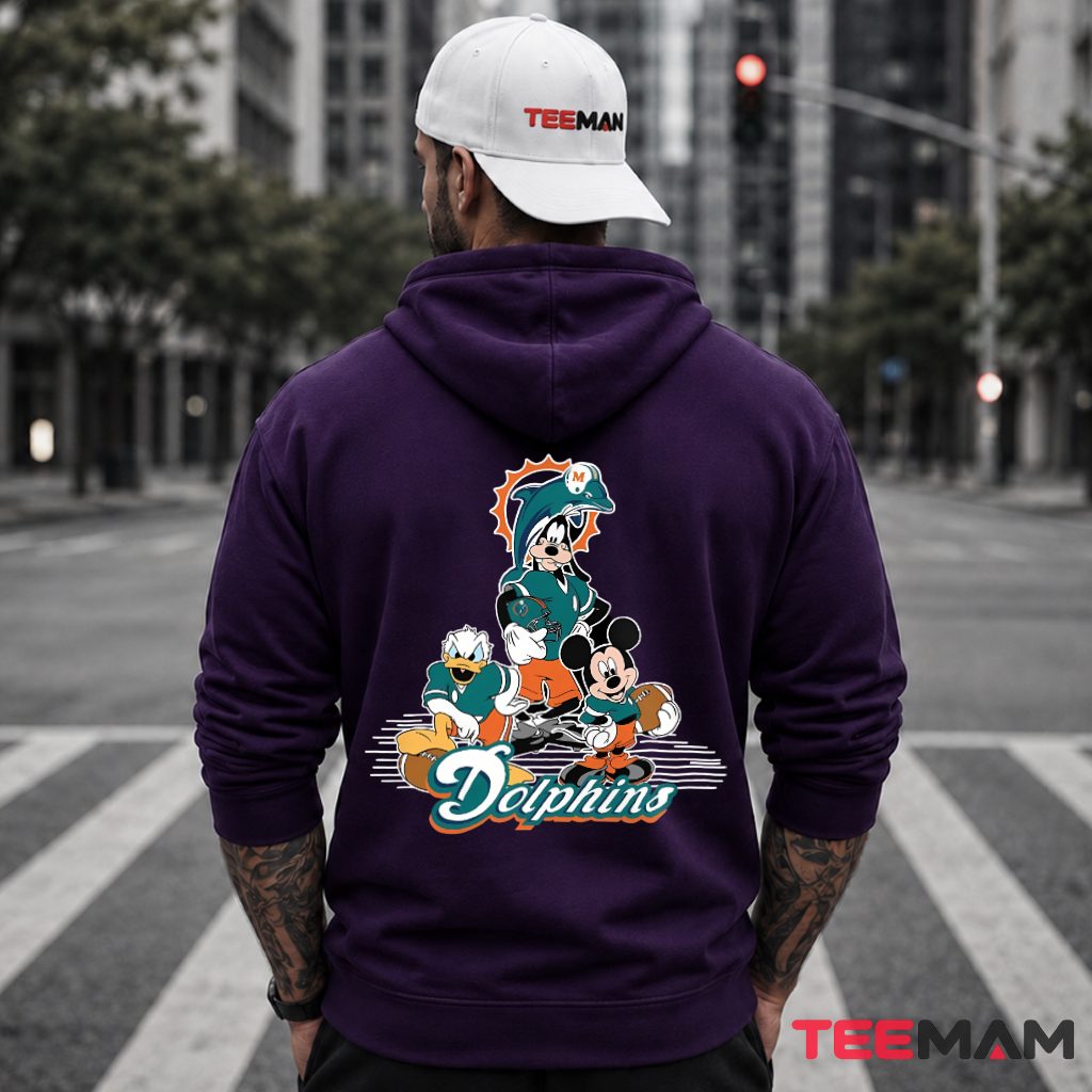 Miami Dolphins Mickey Goofy Donald Fan Hoodie Miami Dolphins Mickey Goofy Donald Fan Hoodie