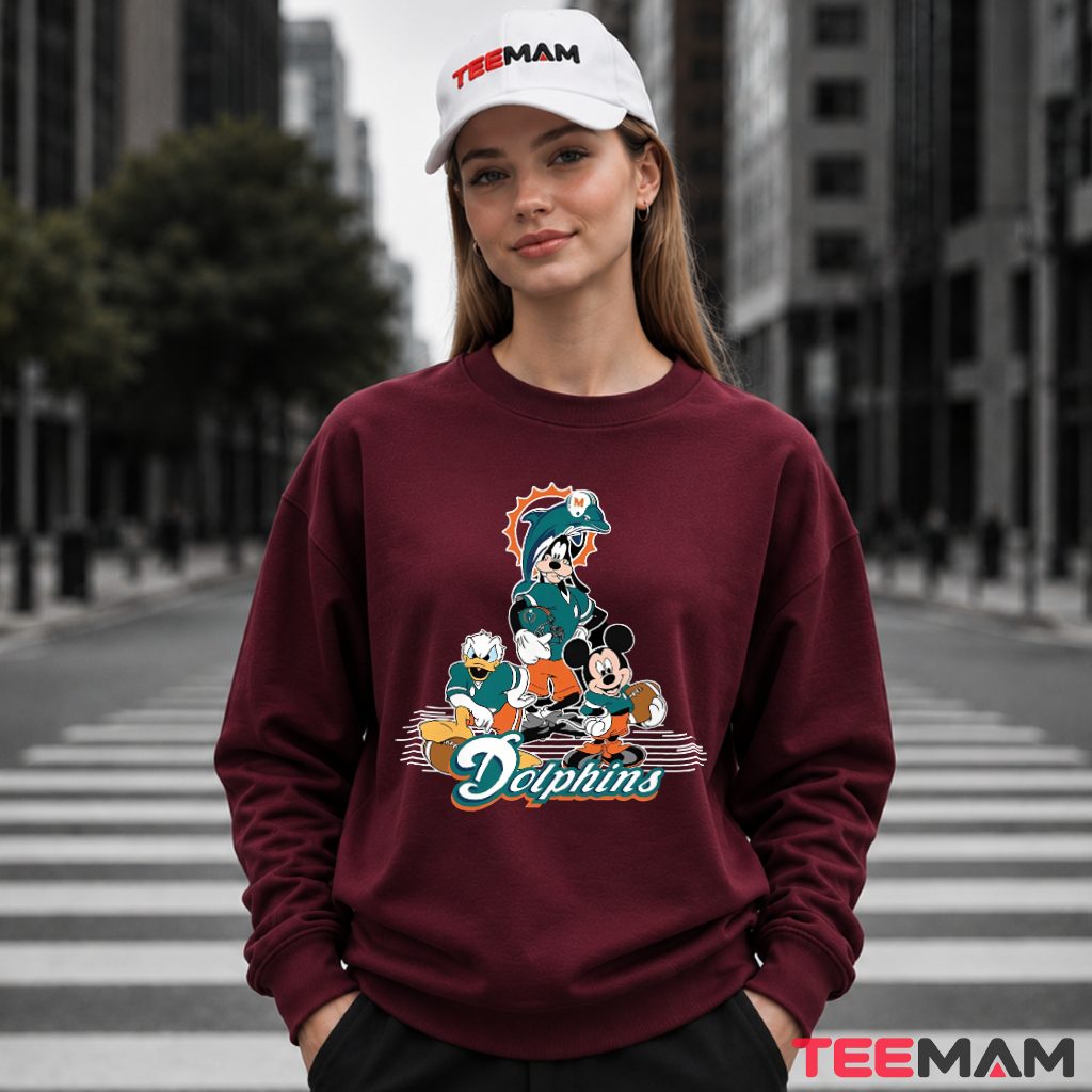 Miami Dolphins Mickey Goofy Donald Fan Long Sleeve Miami Dolphins Mickey Goofy Donald Fan Long Sleeve
