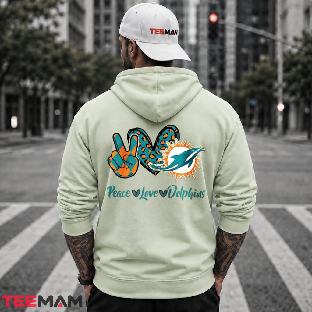 Miami Dolphins Peace Love Leopard Hoodie Miami Dolphins Peace Love Leopard Hoodie