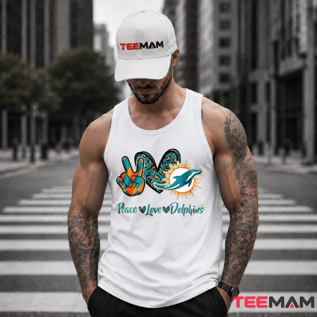 Miami Dolphins Peace Love Leopard Tank Top Miami Dolphins Peace Love Leopard Tank Top