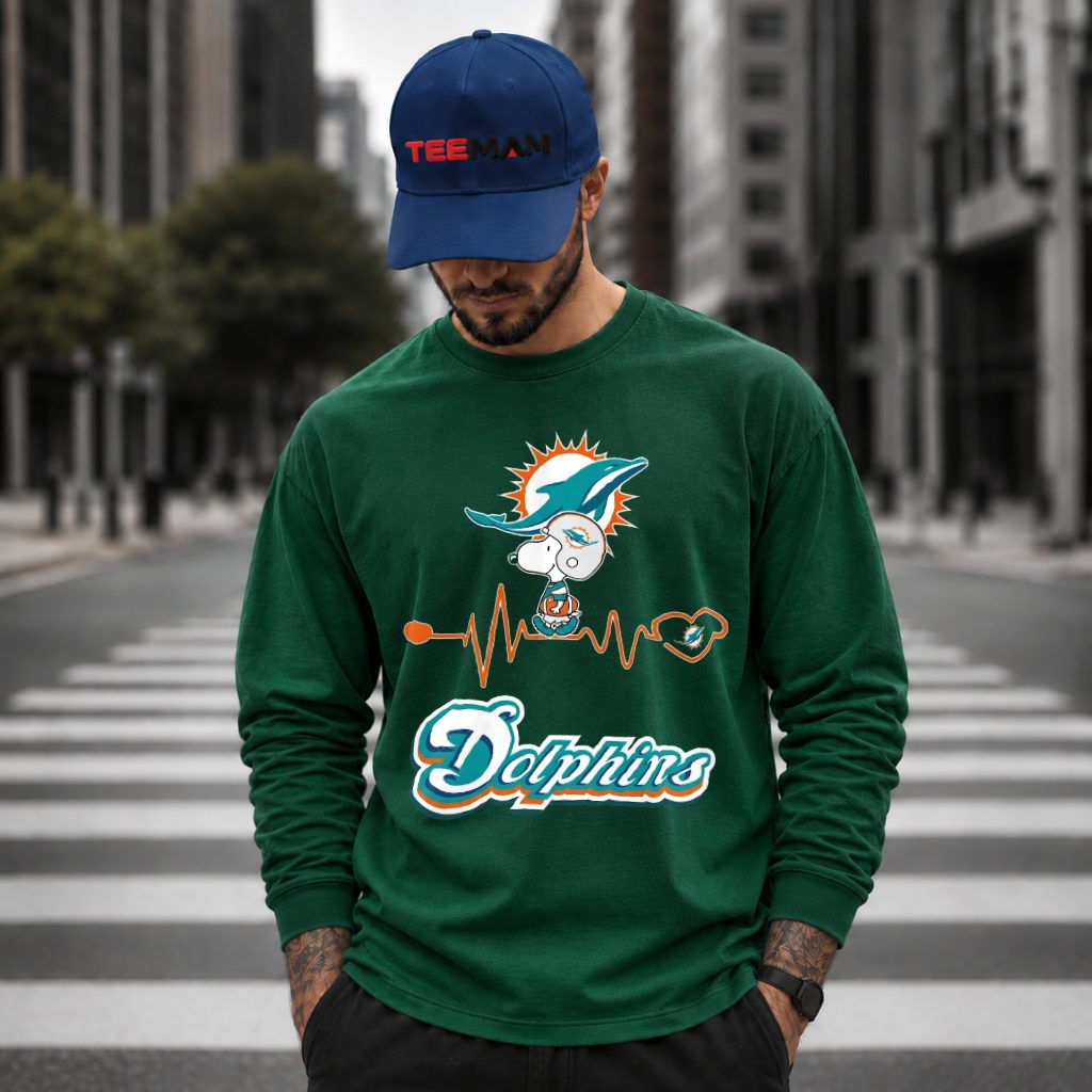 Miami Dolphins Snoopy Heartbeat Long Sleeve Miami Dolphins Snoopy Heartbeat Long Sleeve