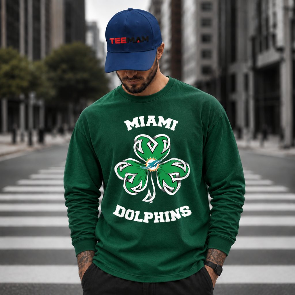 Miami Dolphins St Patrick Day Shamrock Clover Long Sleeve Miami Dolphins St Patrick Day Shamrock Clover Long Sleeve