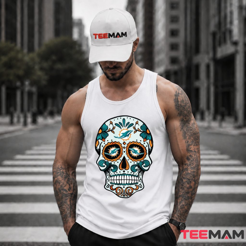 Miami Dolphins Sugar Skull Fan Tank Top Miami Dolphins Sugar Skull Fan Tank Top